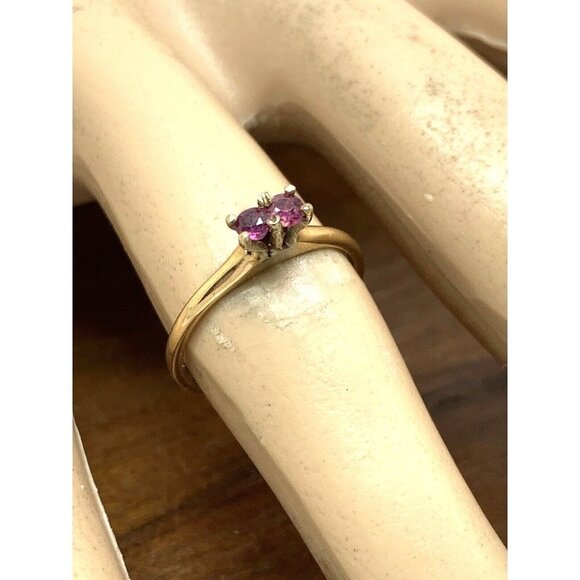 Red Pink Gemstone 2 Stone Cocktail Ring 14k Yellow Gold Women's Estate S… - Picture 6 of 14